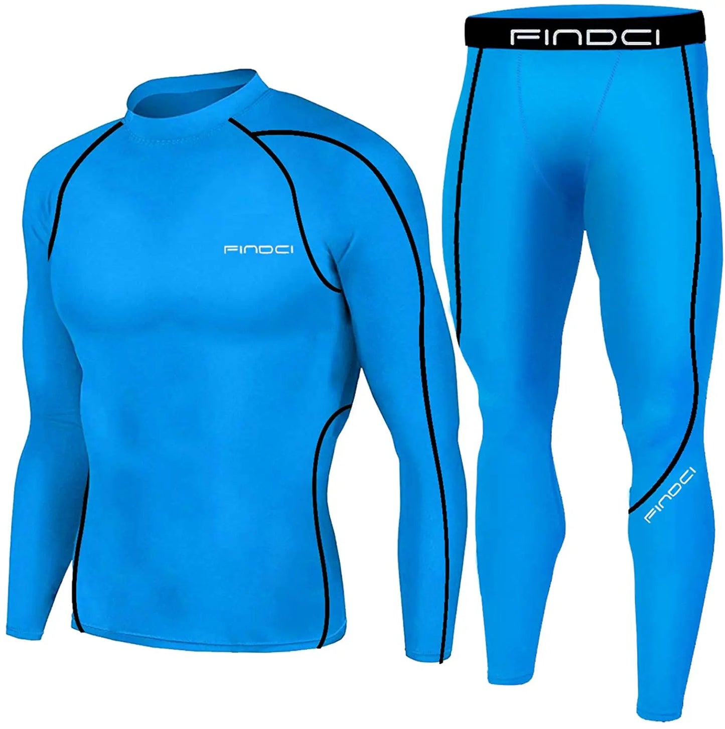 Findci Men's Sports Running Set Compression Shirt + Pants Skin-Tight Long Sleeves Quick Dry Fitness Tracksuit Gym Yoga Suits