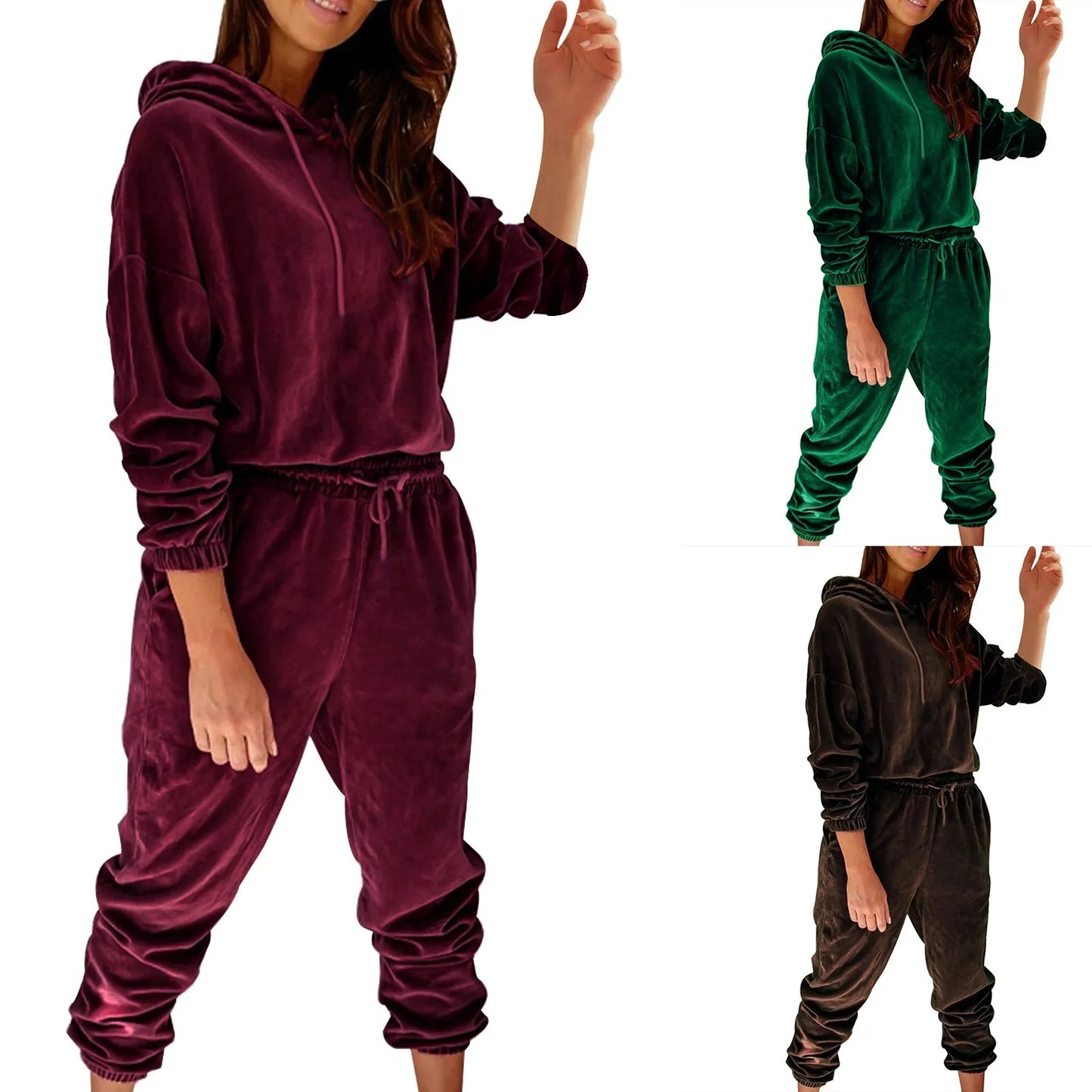 Autumn Y2K Velvet 2 Piece Set Outfits Hoodies Loose Pants Streetwear Sportwear Women Ladies Oversize Tracksuit Clothing 2024