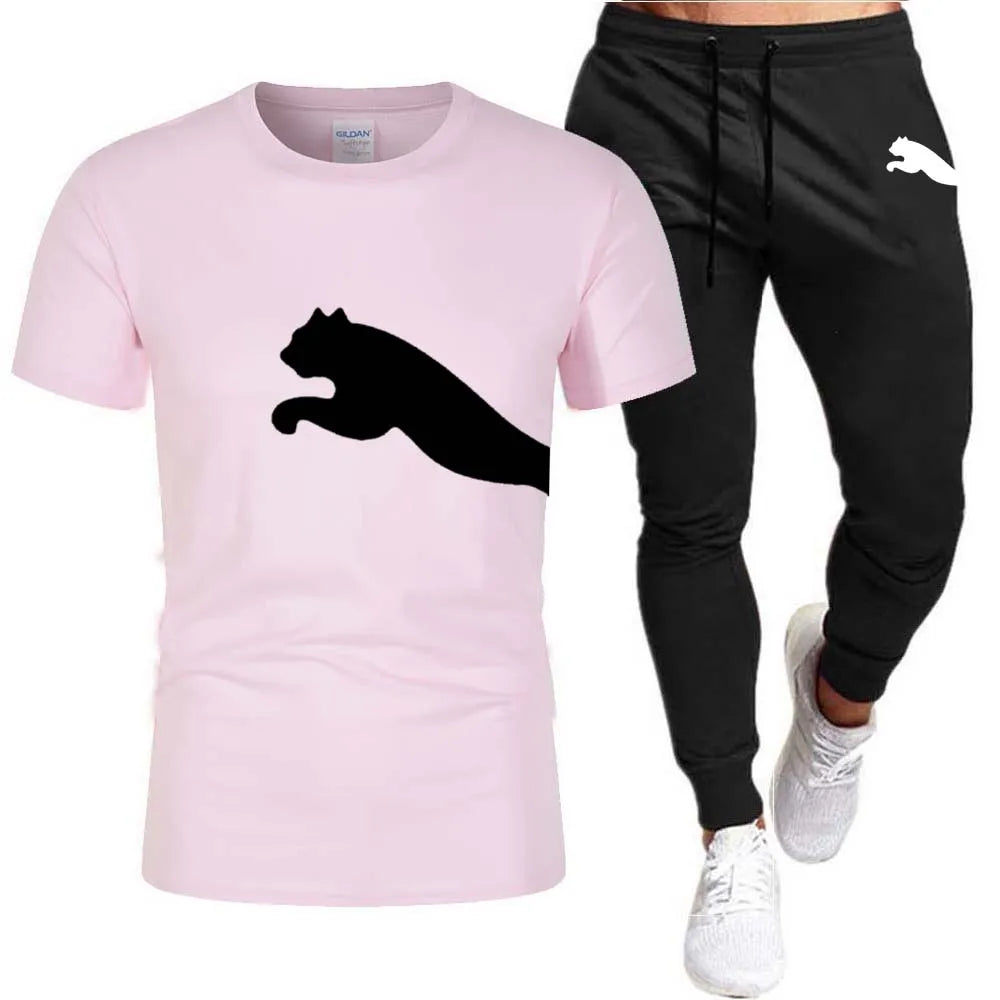 Men's Mesh T-shirt Sweatpants Suit Summer Fashion Casual Short-sleeved T-shirt Sportswear Outdoor Street Two-piece Set S-3XL