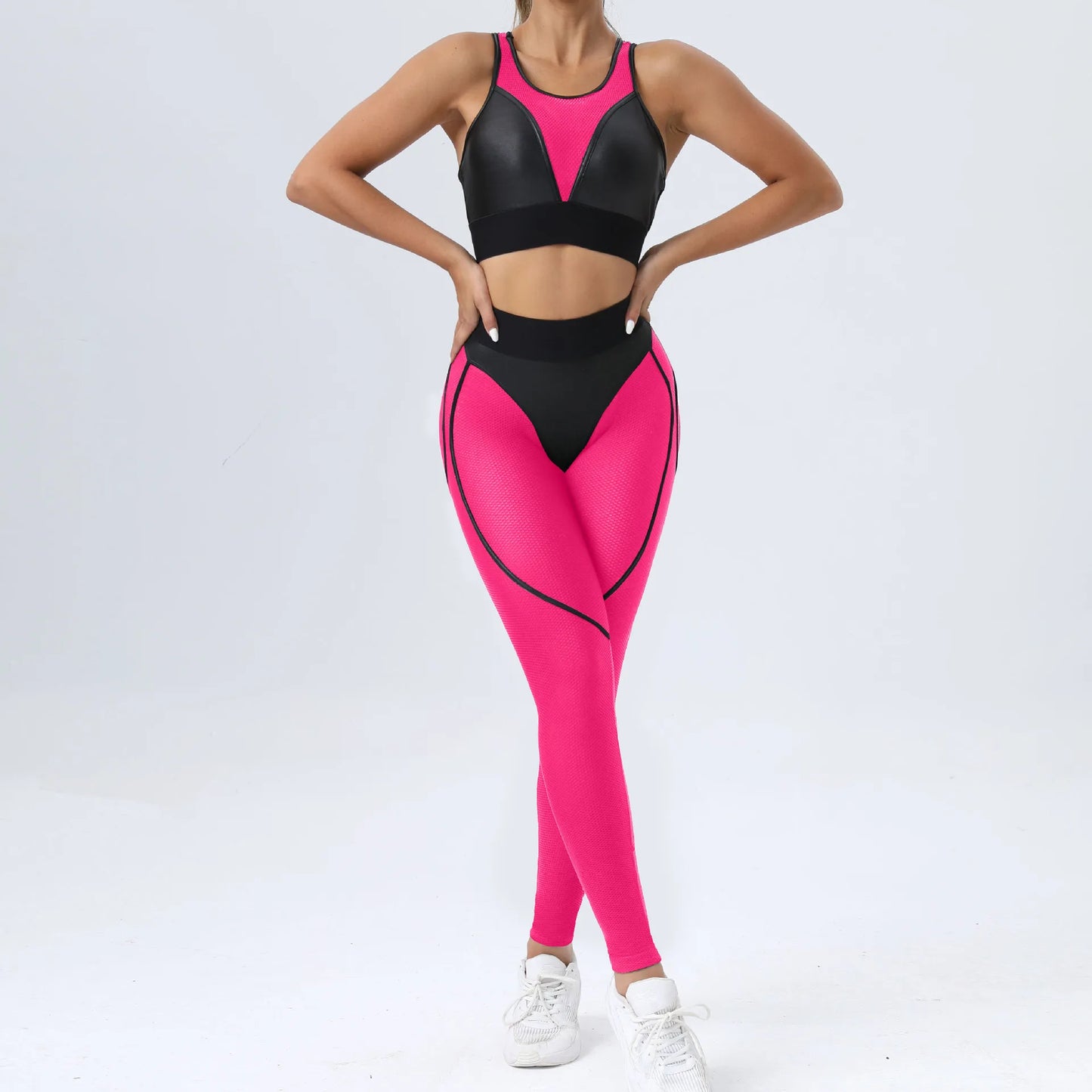 INS American Spicy Girls Street Fashion Sporty Style Personalized Mesh Panel Contrast Hip Lift Fitness Bodysuit Pants Yoga Suit