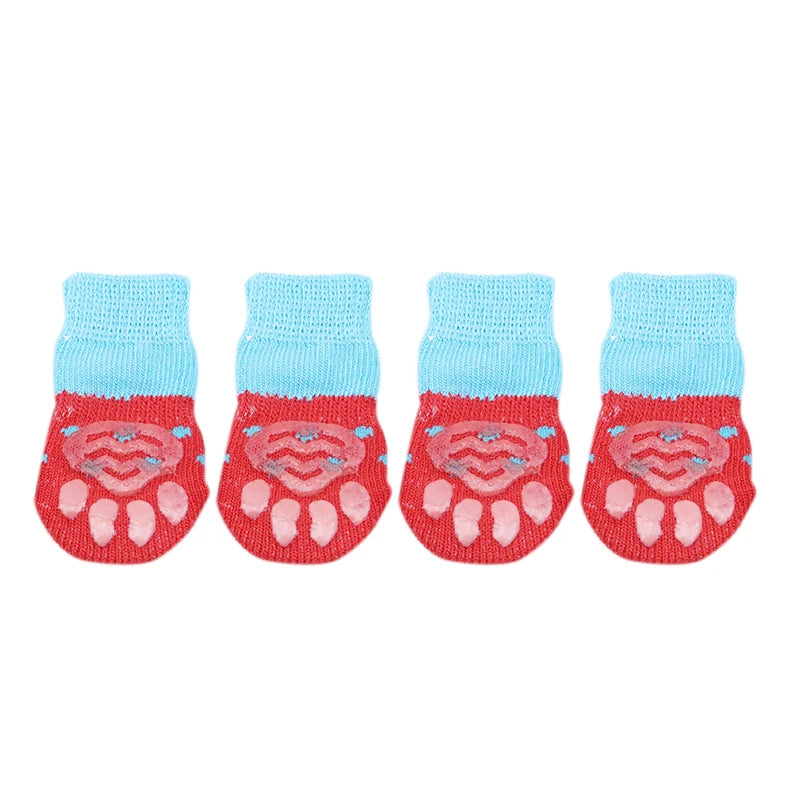 4Pcs Warm Puppy Dog Shoes Soft Pet Knits Socks Cute Cartoon Anti Slip Skid Socks Breathable Pet Products S/M/L Puppy Dog Socks