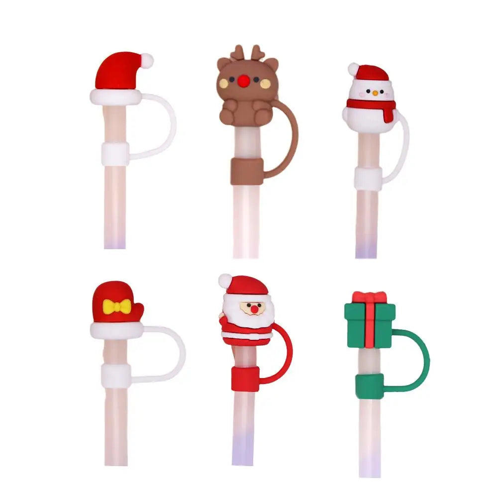 For Stanley Cup 10mm Silicone Straw Cover Reusable Dust Cap Christmas Themed Fun Cartoon Straw Decorative Straw Cap