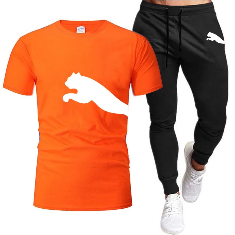 Men's Mesh T-shirt Sweatpants Suit Summer Fashion Casual Short-sleeved T-shirt Sportswear Outdoor Street Two-piece Set S-3XL