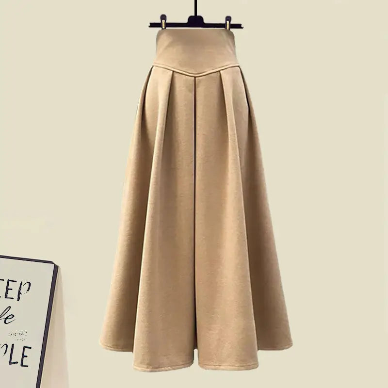 Korean Style Autumn New Chest Cross Knitted Sweater Pullover Pleated Half Skirt Two-piece Set Fashionable Women's Skirt Set