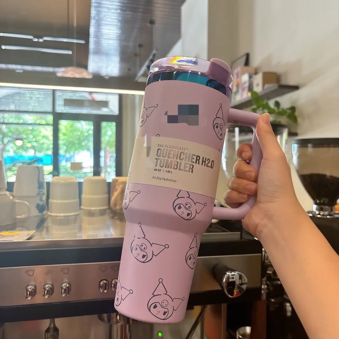 Sanrio Kuromi Cinnamoroll Thermos Cup Cute Pochacco My Melody 40oz Big Mac Mup 304 Stainless Steel Large Capacity Car Straw Cup