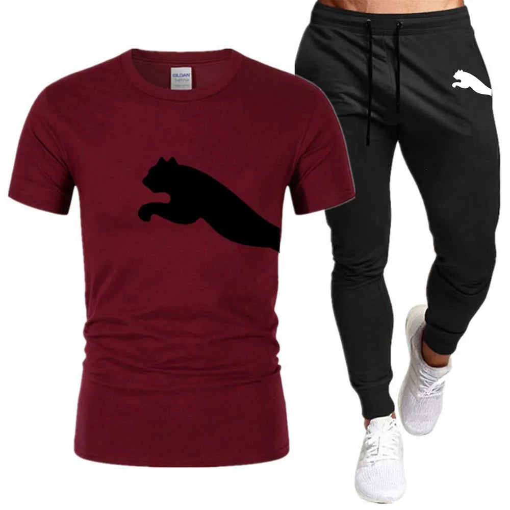 Men's Mesh T-shirt Sweatpants Suit Summer Fashion Casual Short-sleeved T-shirt Sportswear Outdoor Street Two-piece Set S-3XL