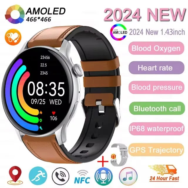 2024 New NFC GPS Smart Watch Women 1.43 Inch AMOLED 466*466 HD Screen Always Display Sport Watch Women Bluetooth Call Smartwatch