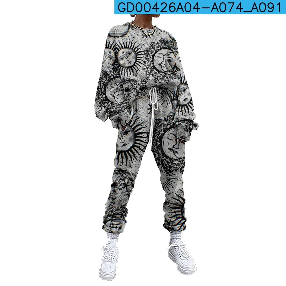 SOJINM Women Clothing 2 Piece Set Suit Outfits Abstract Printed Casual Sport Suit Streetwear Set Autumn Tracksuit sweatpants