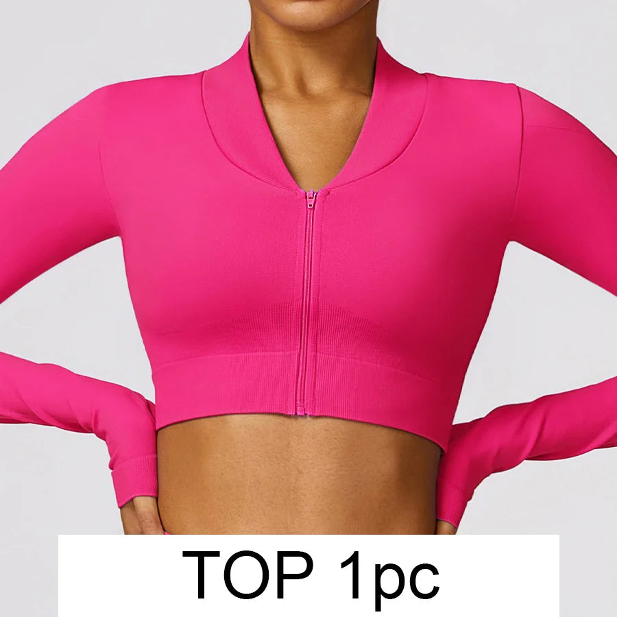 Yoga Set Gym 2/3pcs Seamless Clothes Sportswear Yoga Suits For Women Long Sleeve Fitness Set Tracksuits Sports Bra Bell-Bottoms