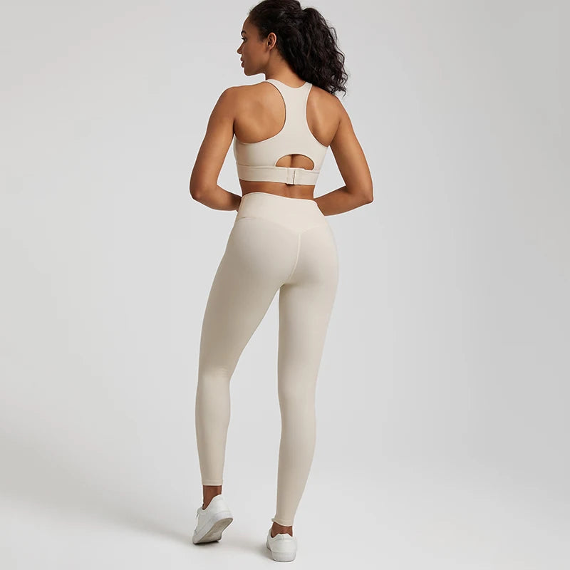 Naked Feel High Stretch Yoga Set Workout Clothes Fitness Women Tracksuit Adjustable Hook Tank Bra Gym Leggings 2pcs Sports Suits