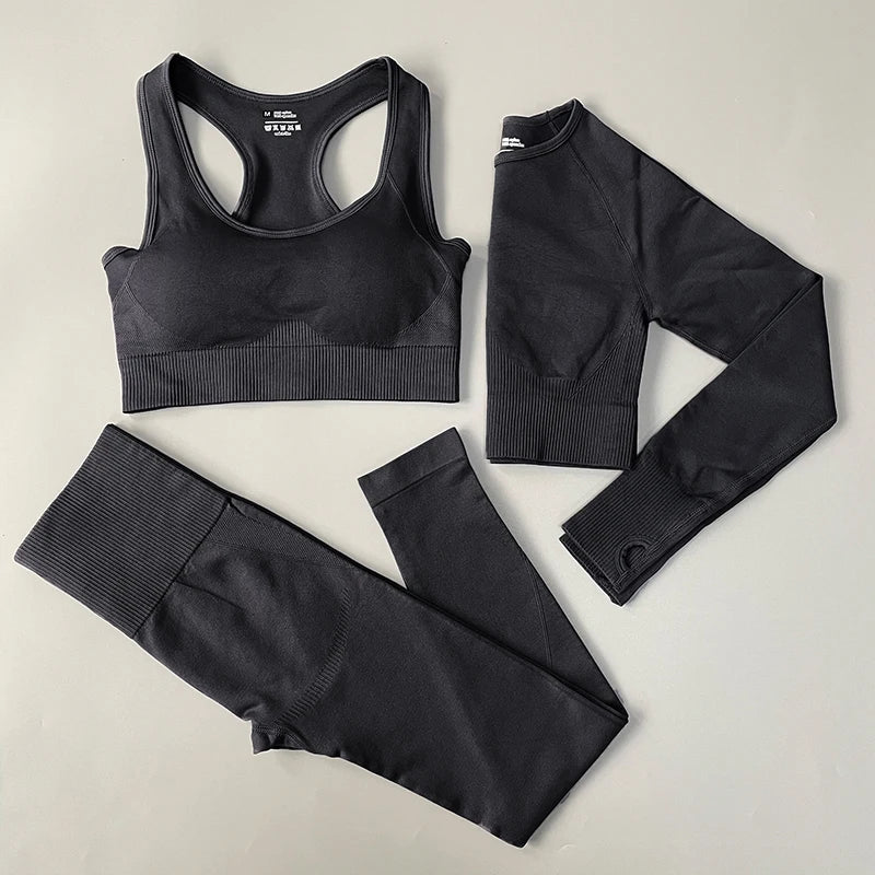 2/3/4PCS Seamless Women Yoga Set Workout Sportswear Gym Clothing Fitness Long Sleeve Crop Top High Waist Leggings Sports Suits