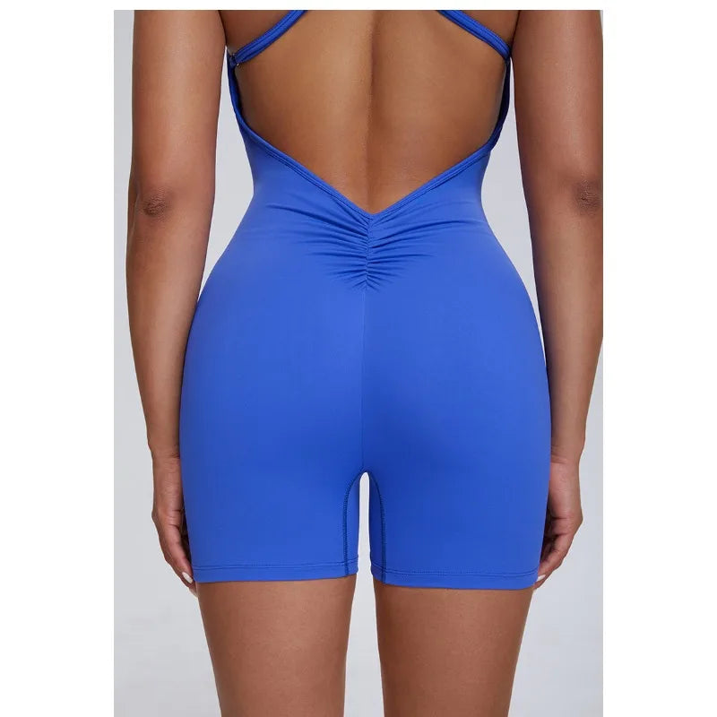 Seamless Yoga Jumpsuits Sports Fitness Hip-Lifting Cross Strap Beauty Back One-piece Gym Workout Shorts Tracksuits for Women