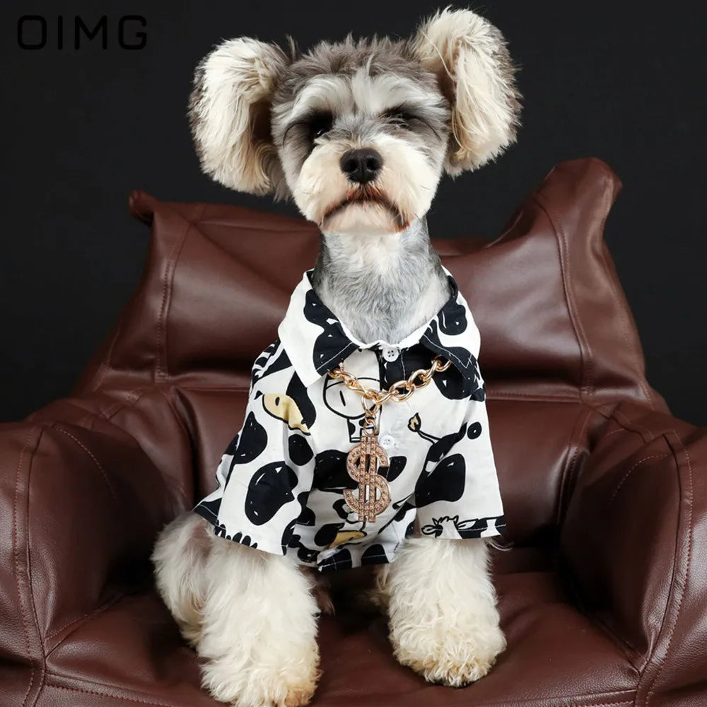 OIMG Summer Thin Pet Costume Holiday Cow Print Cat Dog T-Shirt Schnauzer Shiba Inu Bichon Clothes Cute Small Meduim Dogs Tops