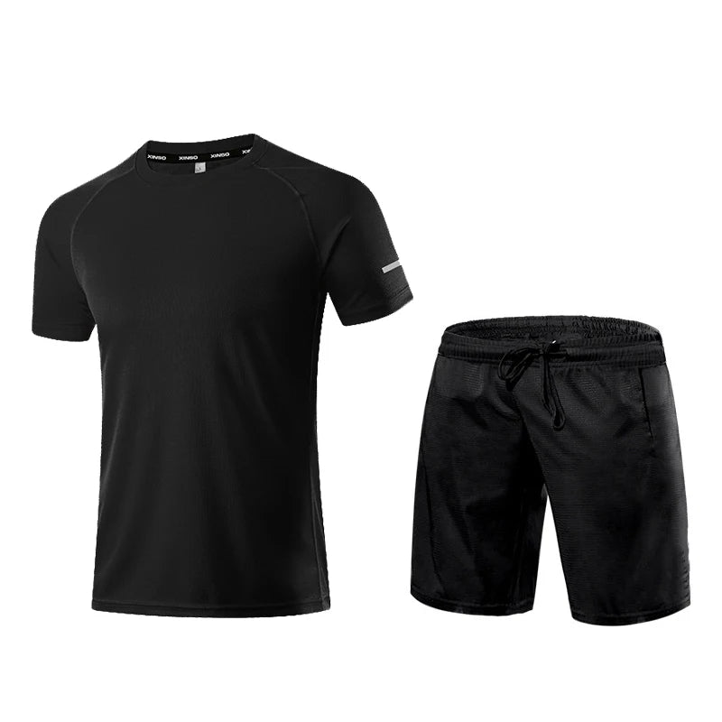 2023 Fitness Suits With Shorts O-Neck Men's T-shirt + Sports Shorts Set Summer Running Moisture Wicking Sportswear Man Outfits