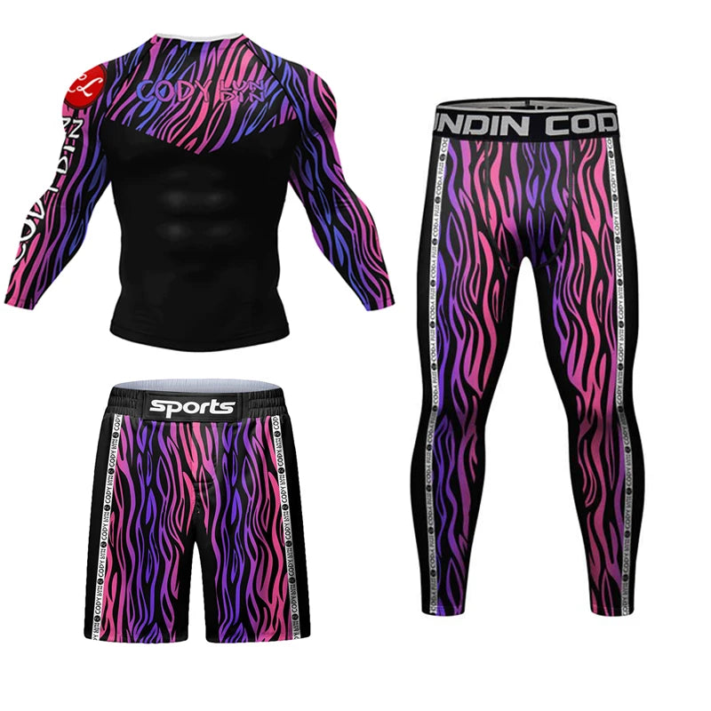 MMA Rashguard  Jiu Jitsu T-shirt Set Muay Thai Shorts +Pants Sportsuits Men Tracksuit Boxing Jersey Mujer Compression Clothing