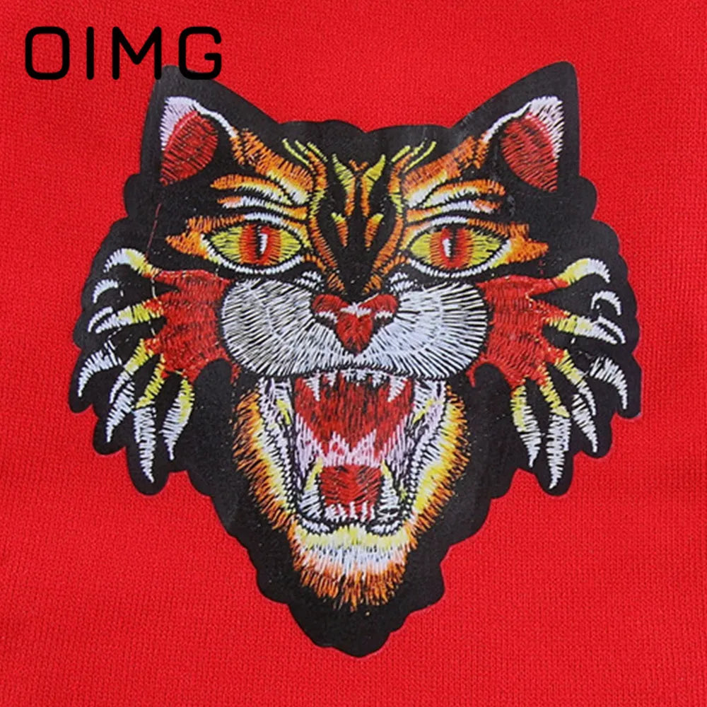 OIMG Tiger Embroidery Dog Pullover Hoodie For Autumn Winter Puppy Clothes Teddy Poodle Pomeranian Handsome Pet Fleece Sweater