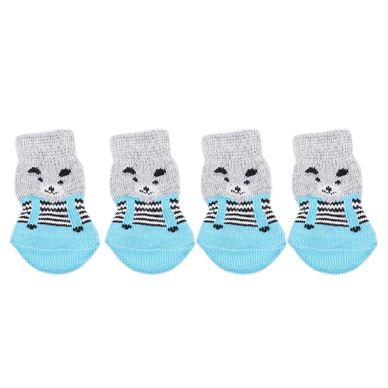 4Pcs Warm Puppy Dog Shoes Soft Pet Knits Socks Cute Cartoon Anti Slip Skid Socks Breathable Pet Products S/M/L Puppy Dog Socks