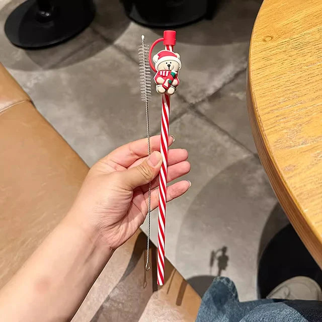 Cute Silicone Straw Cover For 7-8mm Straws With Brush Reusable Splash Proof Straw Cap Topper For 30 40oz Tumbler Cup Accessories