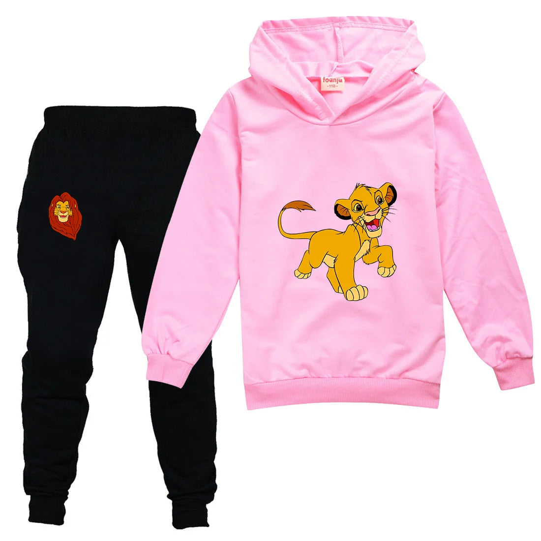 The Lion King Simba Boys Girls Casual Thin Hoodies Black Pants Children Outerwear Clothing Sets Kids Sportswear Suits