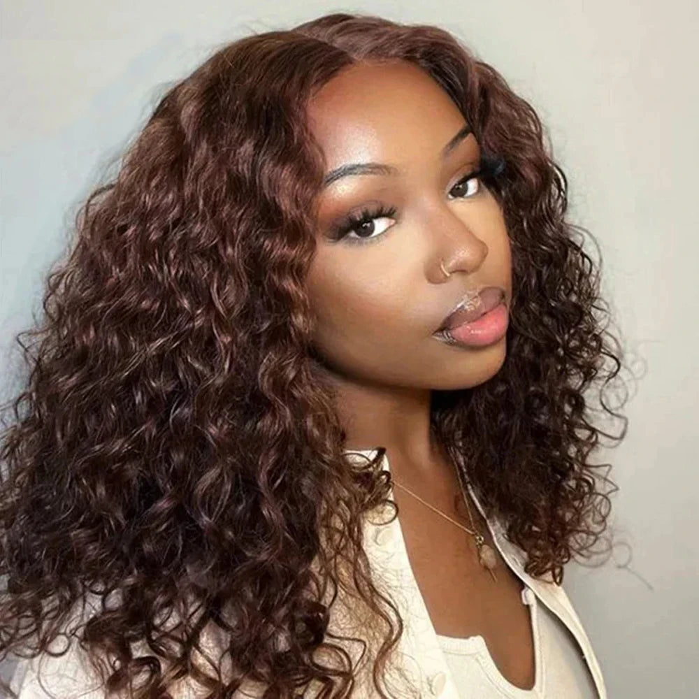 Brazilian Deep Curly Bob Hair Wigs Brown Color 4 HD Lace Front Free Part Transparent 100% Remy Hair Wig Deep Wave For Black