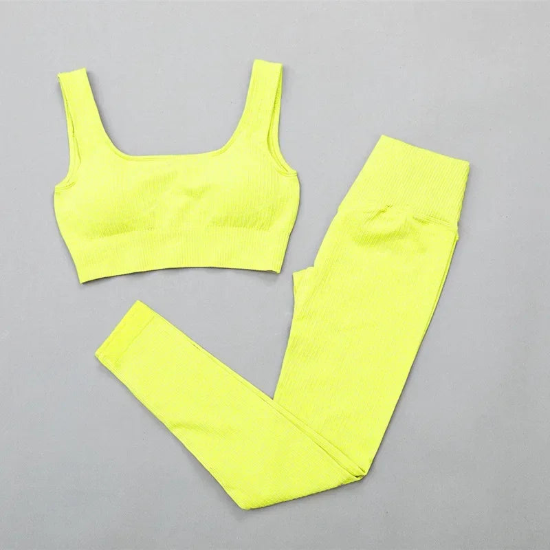 Women's Sportswear Yoga Set Workout Clothes Athletic Wear Gym Legging Seamless Bra Crop Top Long Sleeve Yoga Suit