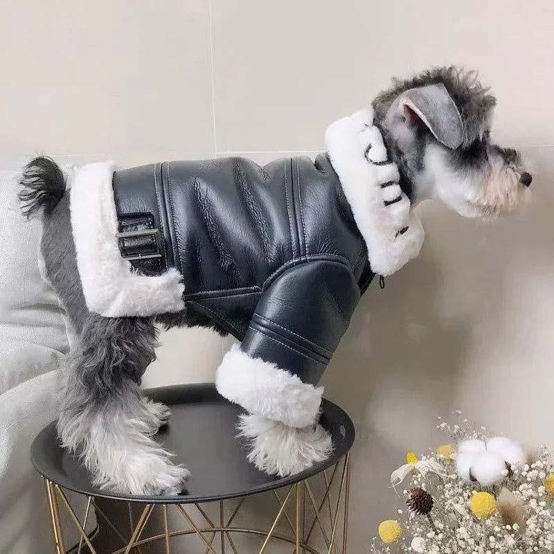 Thickened Fur Integrated Motorcycle Jacket, Pet Clothes, Winter Clothing, Small Dog, Teddy, Pomeranian, Schnauzer