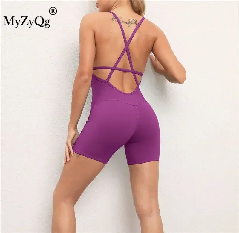 Women High Waist Cross Backless Bodysuit Streetwear Yoga Jumpsuit Sets Fitness Sports Running Set Tracksuit Gym Sportswear Tight