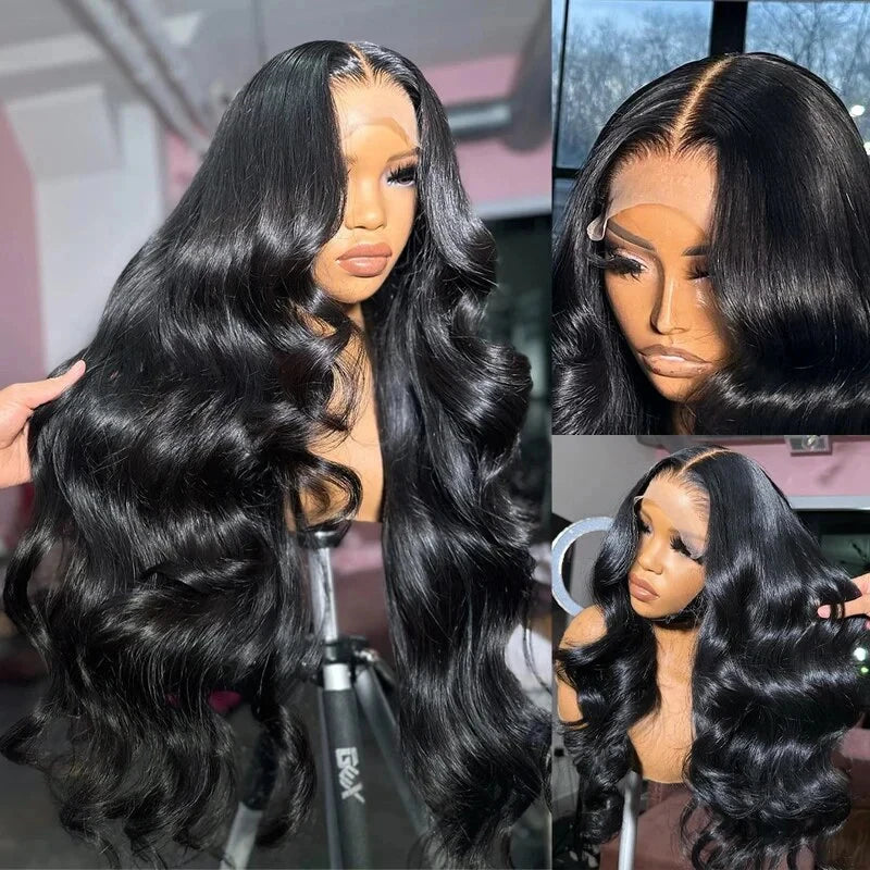 Body Wave 13x4 HD Transparent Lace Frontal Wigs Human Hair Brazilian Hair 34 36 Inch Pre Plucked Lace Front Human Hair Wig