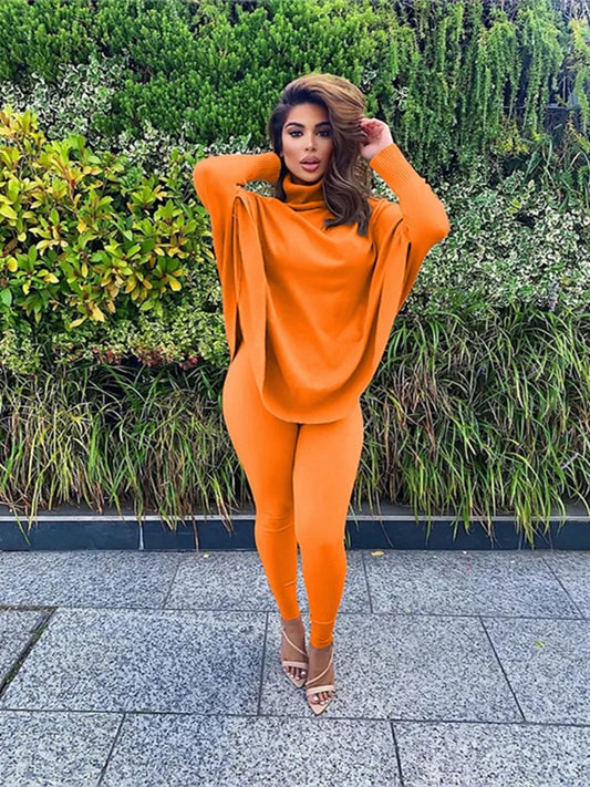 New Two Piece Set Women Fall Winter Clothing Solid Loose Top Leggings Sweatsuit Joggers Matching Set