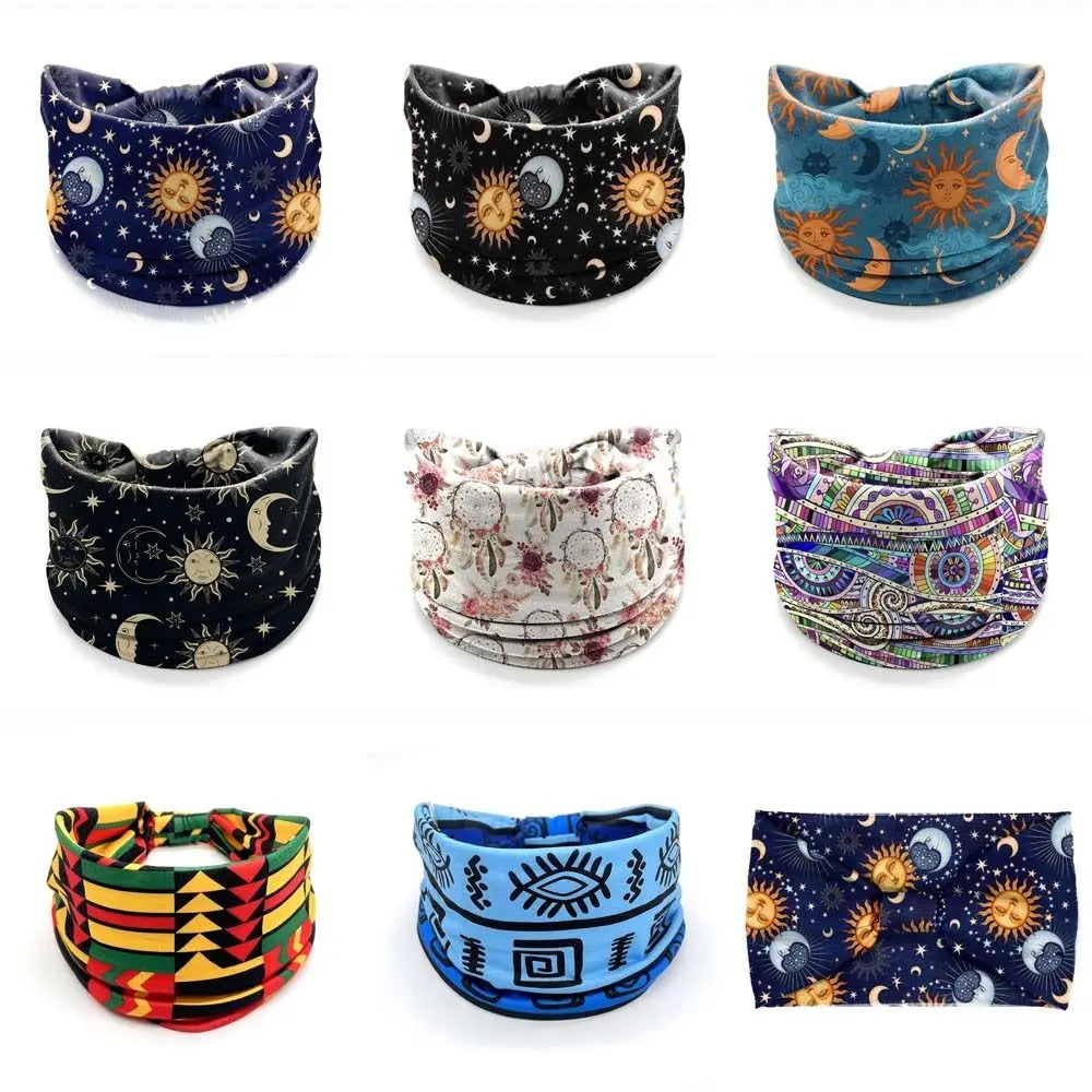 Vintage Knot Wide Headbands New Flower Print Boho Printed Headscarf Star Printed Wide Brim Hair Accessories Yoga