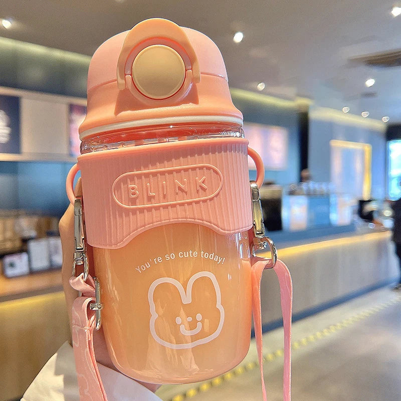 Cute Water Bottle For Girl Ins Style Cartoon Mug Outdoor Gym Sports Drinking Kettle Portable Kawaii Cup 600ml Tumbler With Straw