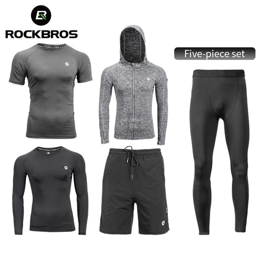 ROCKBROS Men's Tracksuit Gym Fitness Running 5 Pcs/Set Quick Dry Sweat-absorb Compression Sport Suit Clothes Jogging Sport Wear