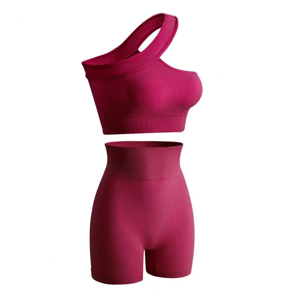 2 Pcs/Set Women Summer Sportswear Off Shoulder Seamless Activewear With Sponge Cup Butt-lifted Lady Fitness Yoga Vest Shorts Set