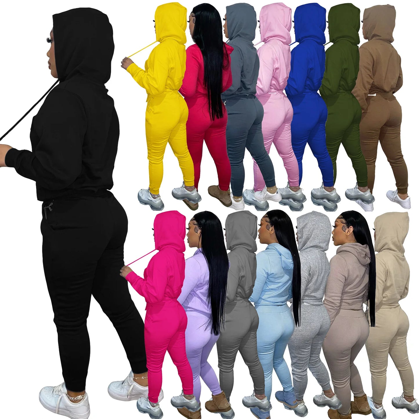 Thick Fleece Sweatpants & Hoodie Top Track Suit Women 2 Piece Jogging Set Outfits Jogger Sport Two Piece sweatsuit Set