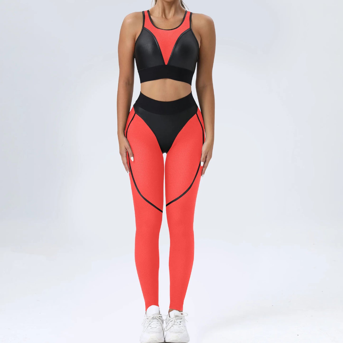 INS American Spicy Girls Street Fashion Sporty Style Personalized Mesh Panel Contrast Hip Lift Fitness Bodysuit Pants Yoga Suit