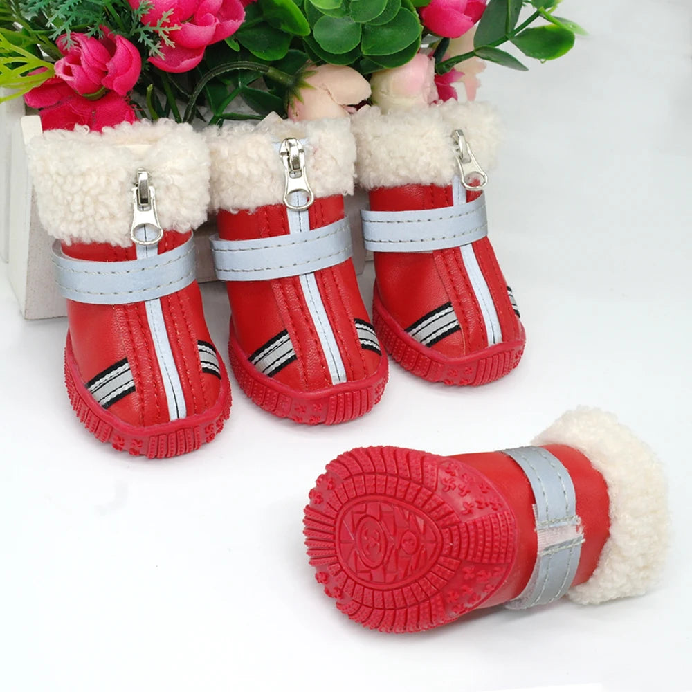 Warm Pet Dog Shoes Winter Waterproof Pet Dog Boots Shoe Rain Snow Booties Reflective Nonslip Footwear For Small Large Dogs