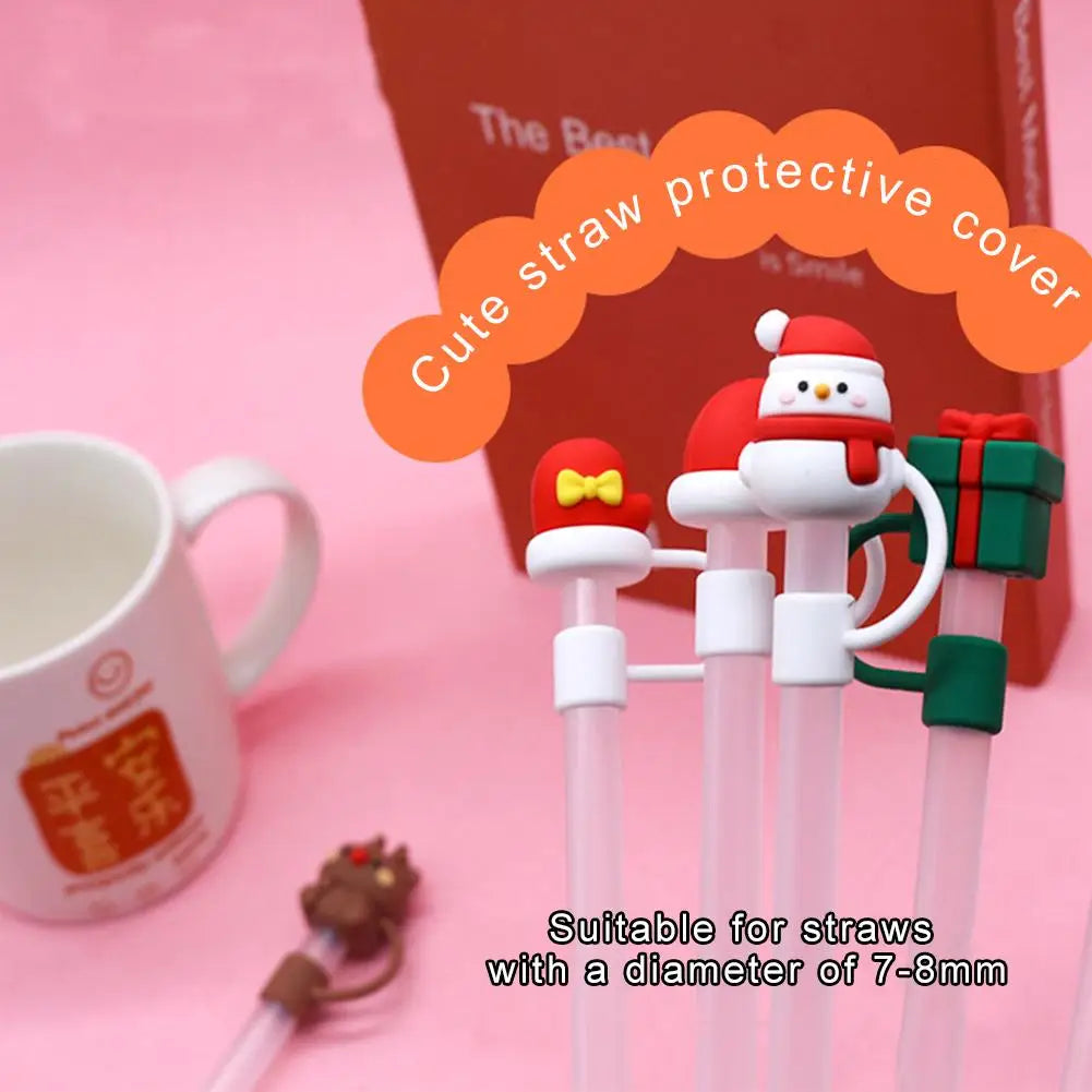 For Stanley Cup 10mm Silicone Straw Cover Reusable Dust Cap Christmas Themed Fun Cartoon Straw Decorative Straw Cap