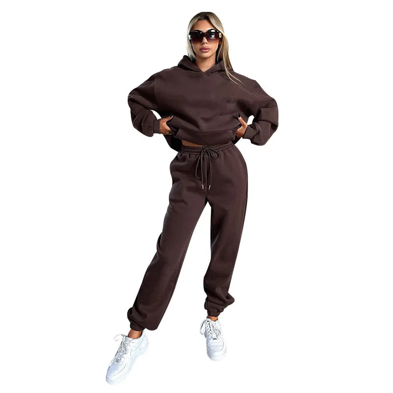 Womens Fleece 2 Piece Outfits Lounge Hoodie Sweatsuit Sets Oversized Sweatshirt Baggy Fall Fashion Sweatpants With Pockets