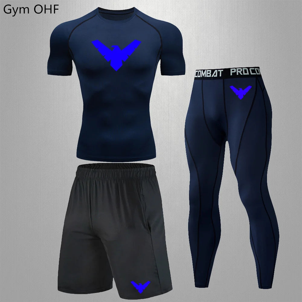 Nightwing Men's Compression Sportswear Suits Gym Tights Training Clothes Workout Jogging Running Set Rashguard Tracksuit For Men