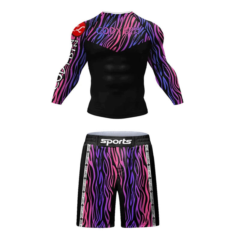 MMA Rashguard  Jiu Jitsu T-shirt Set Muay Thai Shorts +Pants Sportsuits Men Tracksuit Boxing Jersey Mujer Compression Clothing