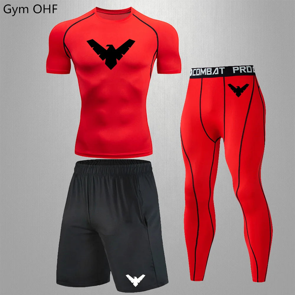 Nightwing Men's Compression Sportswear Suits Gym Tights Training Clothes Workout Jogging Running Set Rashguard Tracksuit For Men