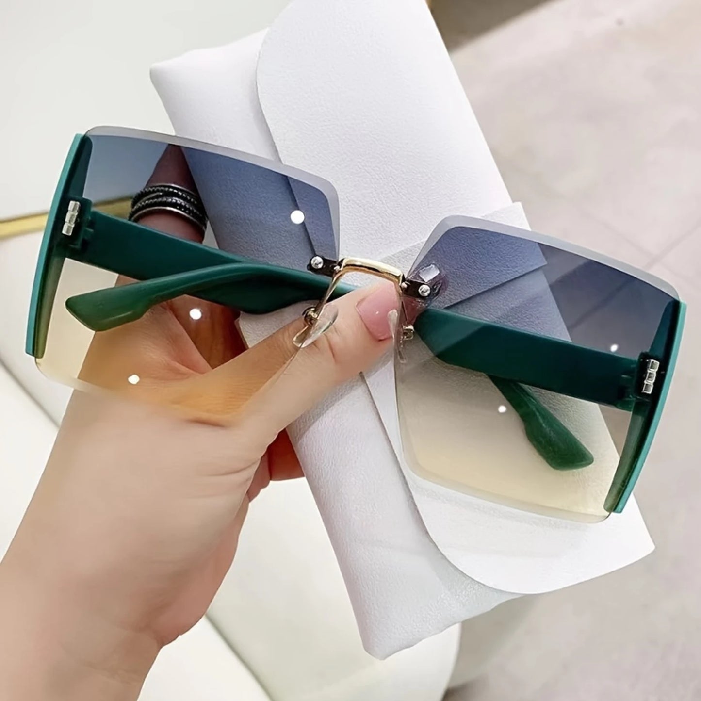 New Rimless Sunglasses, Womens Retro Trend, Light Luxury, Large Frame Sunglasses, Tourist Street Photography, Anti-glare Sungla