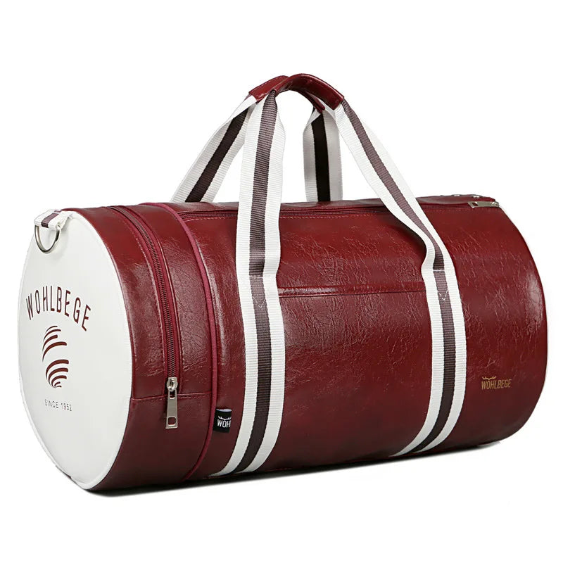 Men's High-End PU Leather round Barrel Independent Shoe Warehouse Gym Bag Casual Trend Sports Bag High Sense Outdoor Travel Bag