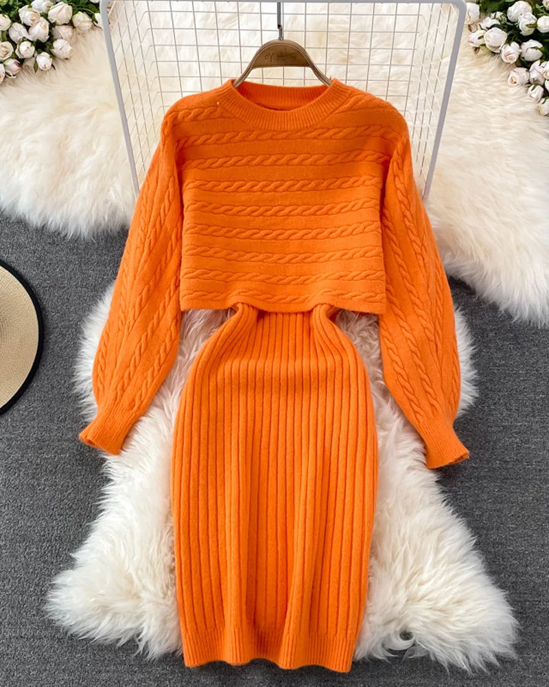 Women Sweater Dress Knit Long Sleeve & Casual Sleeveless Two Piece Sets Dress Sets Matching Sets Party Pullovers Autumn Winter