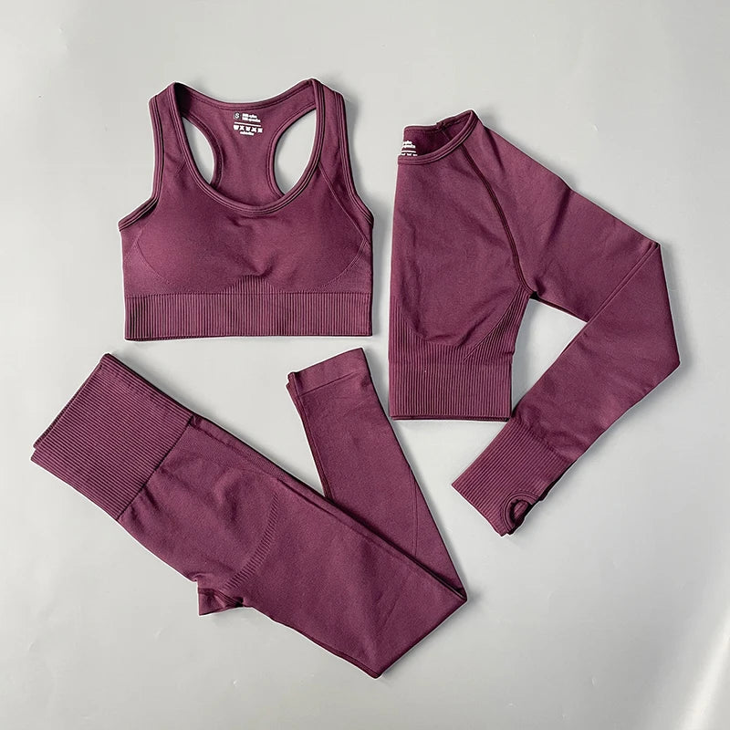 2/3/4PCS Seamless Women Yoga Set Workout Sportswear Gym Clothing Fitness Long Sleeve Crop Top High Waist Leggings Sports Suits