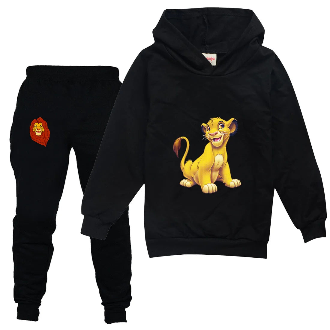 The Lion King Simba Boys Girls Casual Thin Hoodies Black Pants Children Outerwear Clothing Sets Kids Sportswear Suits