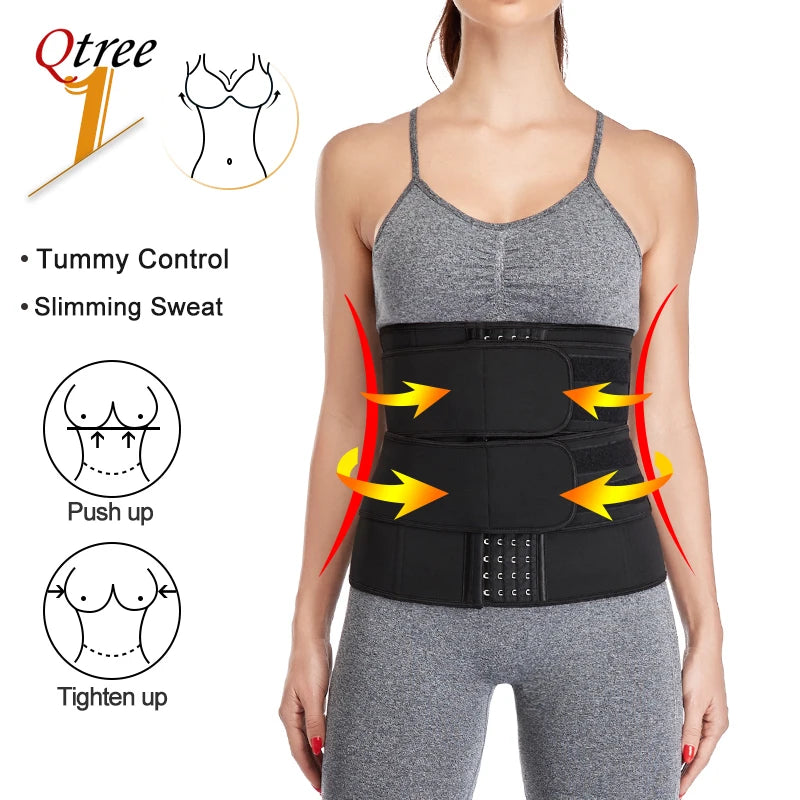 Qtree Women Waist Trainer Sauna Sweat Cincher Workout Trimmer Belt Weight Loss Girdle Body Shaper Compression Slimming Corset