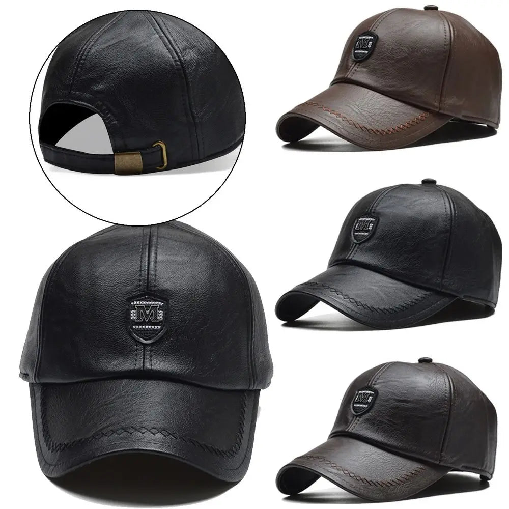 Fashion Outdoor Sports Leather Baseball Caps Autumn Winter Adjustable Thermal Hats Plush Warm Caps Men Women