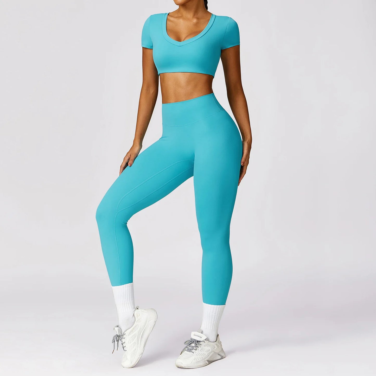 2024Gym Tracksuit Seamless Yoga Set Women Workout Sport Outfit Short Sleeve Crop Top Scrunch Leggings Fitness Running Sportswear