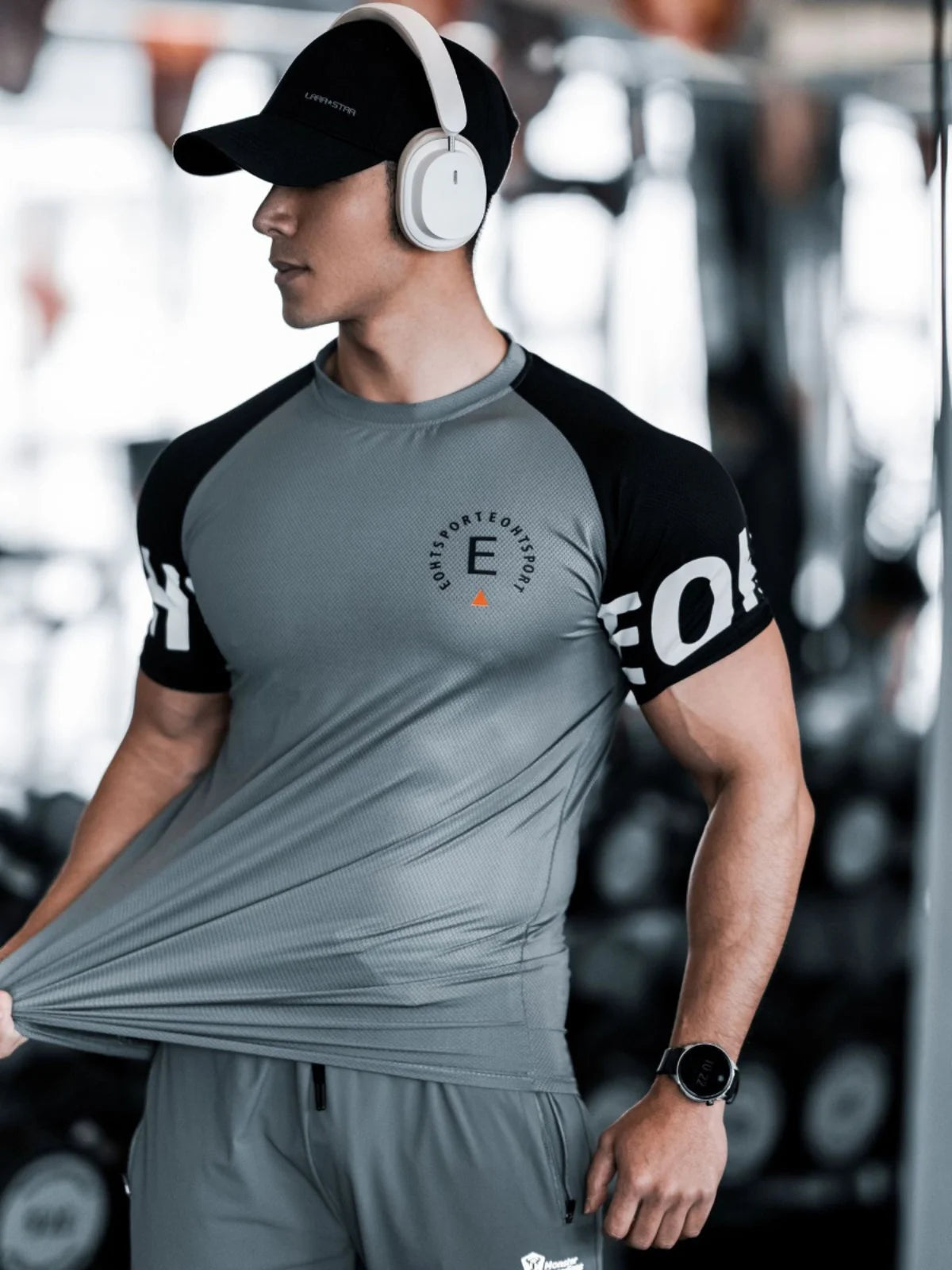 Man Fitness Tshirts Sports Short Sleeved Men's T-shirt, Muscle Fitness Iron Rolling Running Breathable Elastic Quick Drying